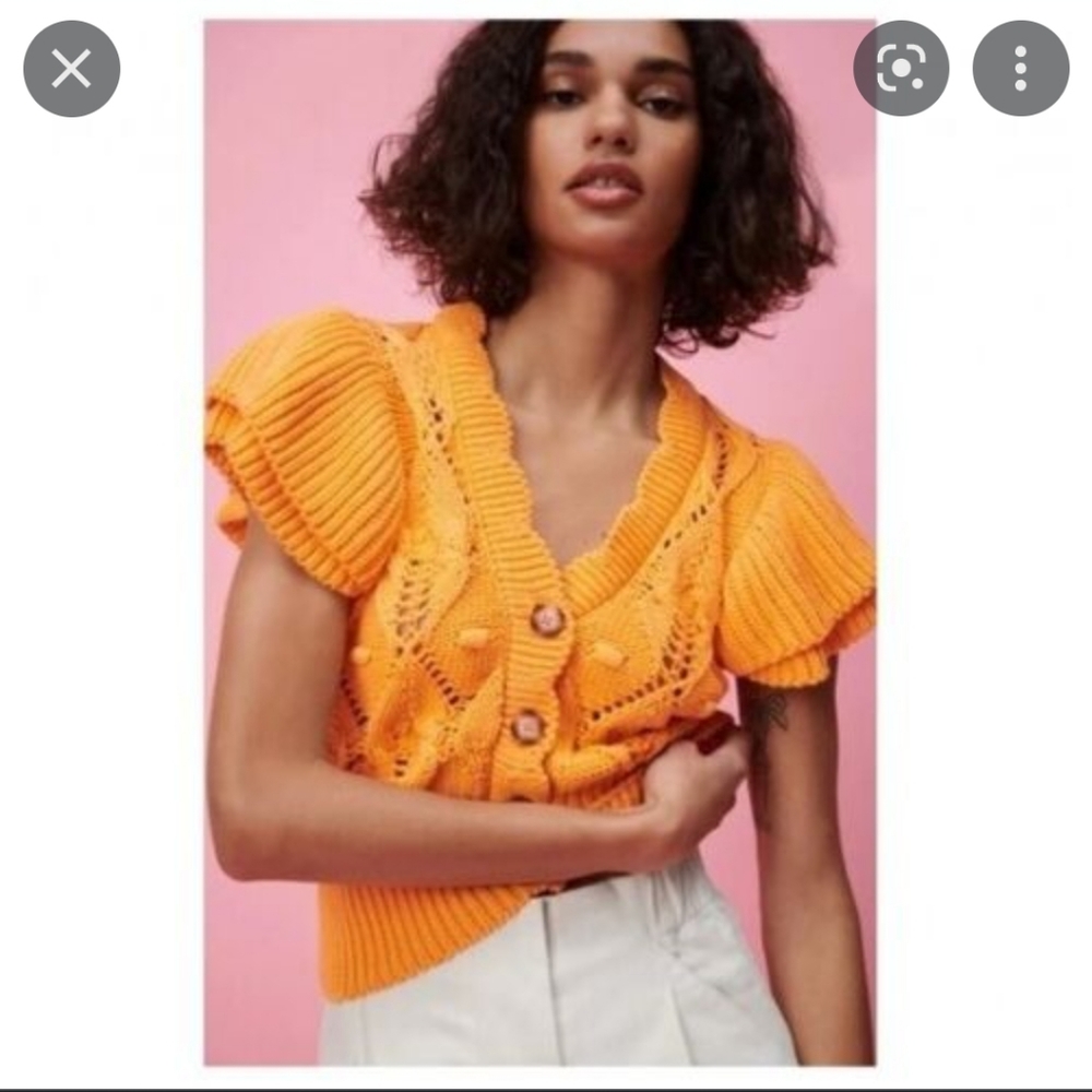 Zara Golden Yellow Ruffle Cardigan Sweater Size Small